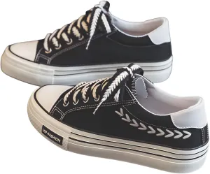 lilaBelle]【Chunky Platform Canvas Shoes Women Retro Ins Low-Top Sneakers, Spring Casual Lace-Up Comfort Footwear with Thick Sole for Daily Outfits, College Style Breathable Fabric & -Season Wear