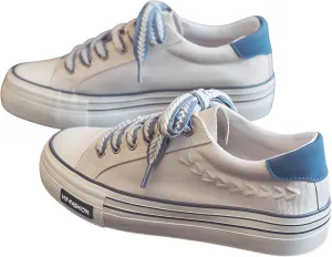 lilaBelle]【Chunky Platform Canvas Shoes Women Retro Ins Low-Top Sneakers, Spring Casual Lace-Up Comfort Footwear with Thick Sole for Daily Outfits, College Style Breathable Fabric & -Season Wear