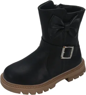 Little Girls Boots Cute Bowknot Dress Boots Anti Slip Low Heel Boots Fashion Comfortable Motorcycle Riding Boots