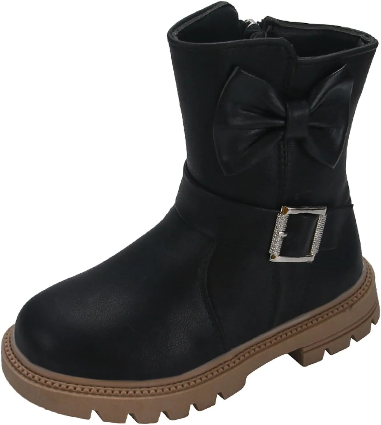 Little Girls Boots Cute Bowknot Dress Boots Anti Slip Low Heel Boots Fashion Comfortable Motorcycle Riding Boots