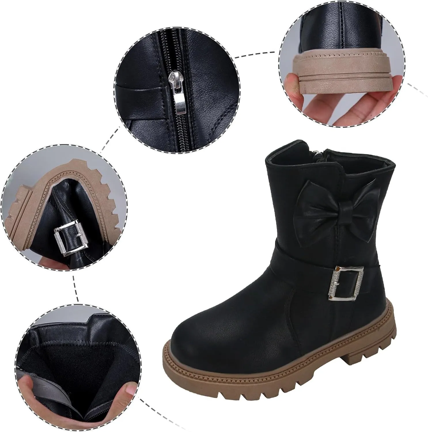 Little Girls Boots Cute Bowknot Dress Boots Anti Slip Low Heel Boots Fashion Comfortable Motorcycle Riding Boots