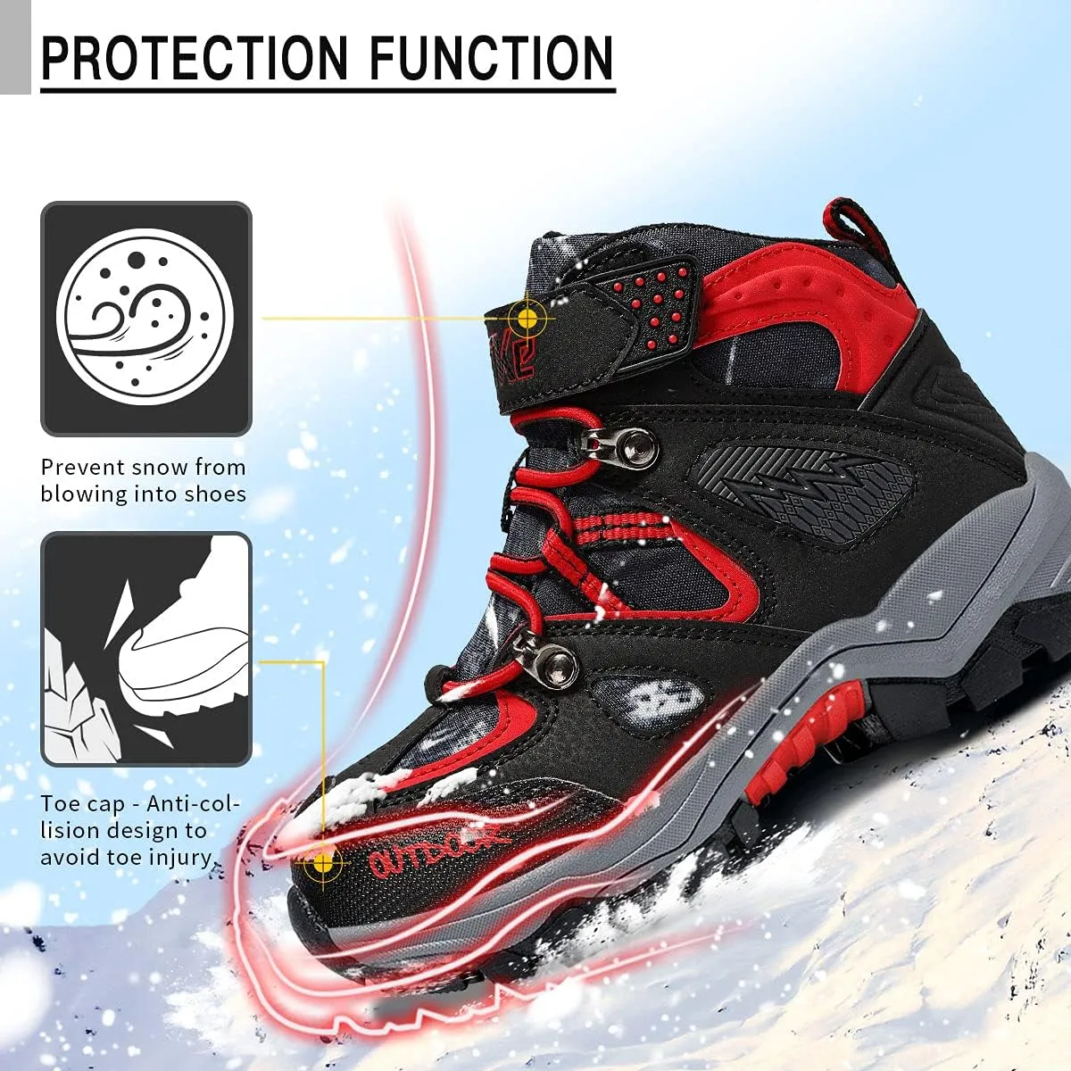 Littleplum Boys Snow Boots Winter Waterproof Antiskid Boots Hiking Outdoor Shoes Booties for Unisex Kids (Little Kid/Big Kid)