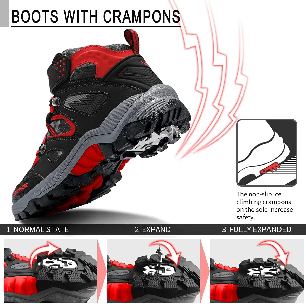 Littleplum Boys Snow Boots Winter Waterproof Antiskid Boots Hiking Outdoor Shoes Booties for Unisex Kids (Little Kid/Big Kid)