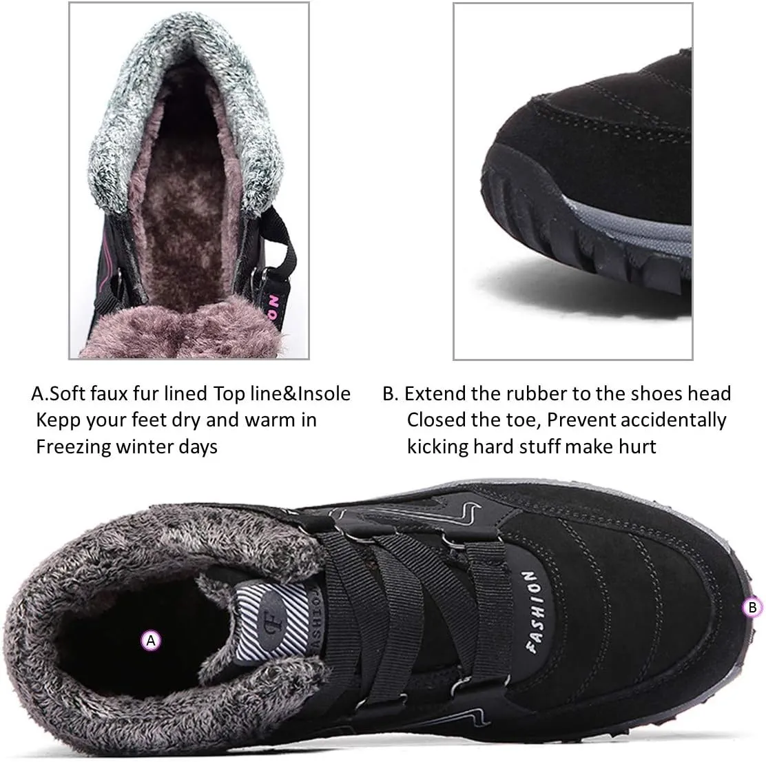 MAIZUN Womens Snow Boots Anti-slip Warm Fur Lined Ankle Booties Comfor Winter Outdoor Hiking Boots Size 6-9.5