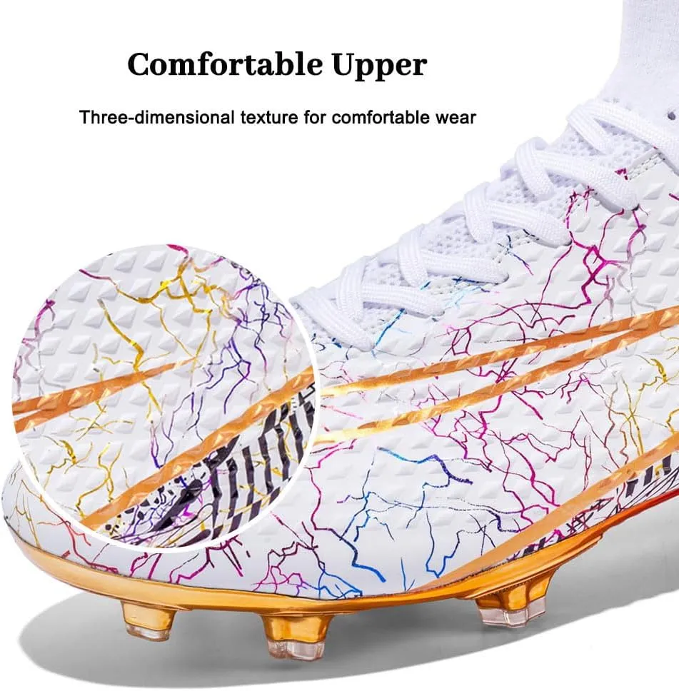 Maylrvjv Men's High Top Soccer Cleats Boys Football Boots Breathble Shock Absorbing Multi-Ground Competition Training Futsal Sneakers
