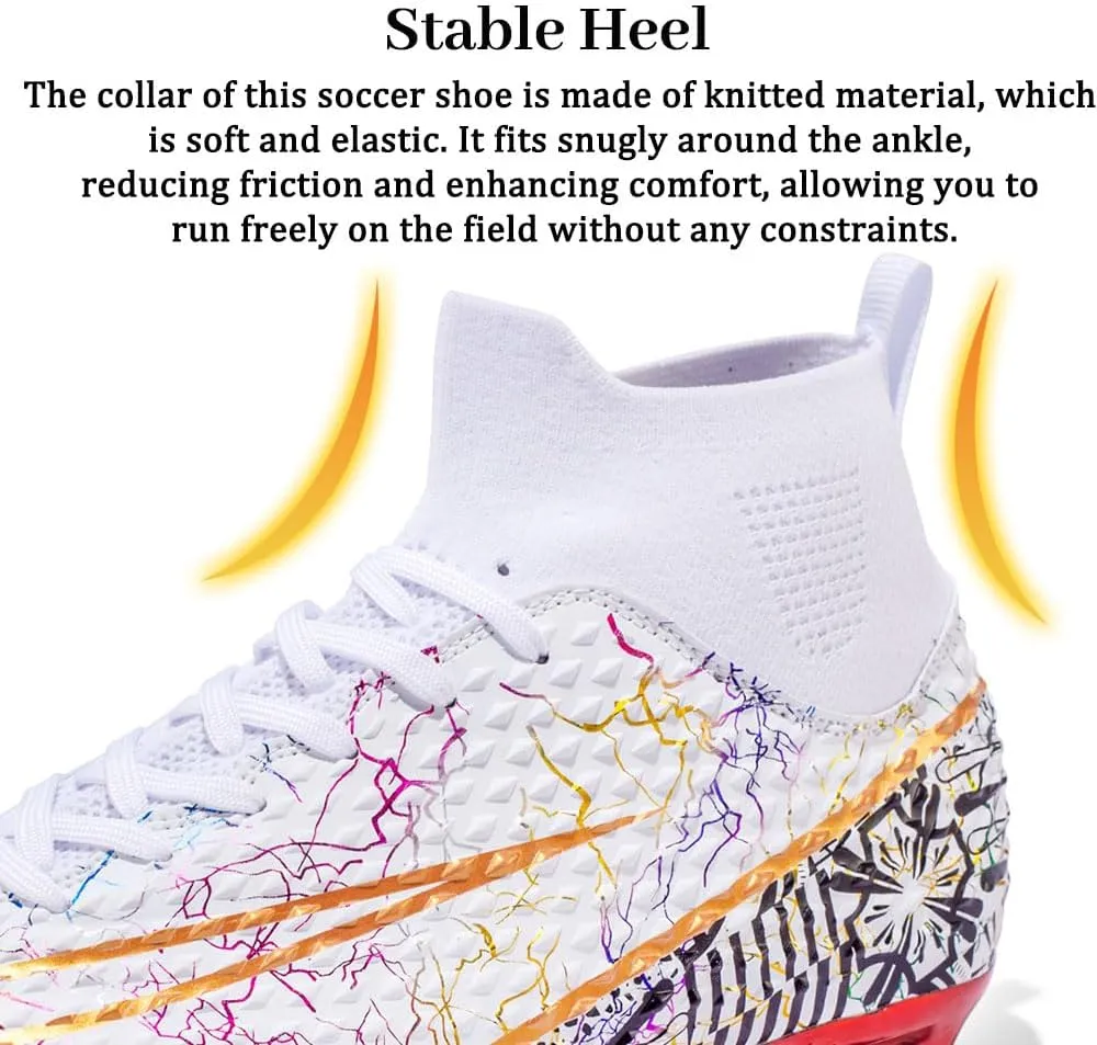 Maylrvjv Men's High Top Soccer Cleats Boys Football Boots Breathble Shock Absorbing Multi-Ground Competition Training Futsal Sneakers