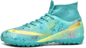 Maylrvjv Men's High Top Soccer Cleats Boys Football Boots Breathble Shock Absorbing Multi-Ground Competition Training Futsal Sneakers
