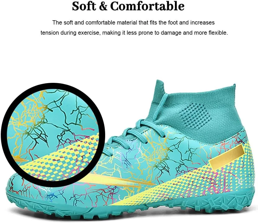 Maylrvjv Men's High Top Soccer Cleats Boys Football Boots Breathble Shock Absorbing Multi-Ground Competition Training Futsal Sneakers