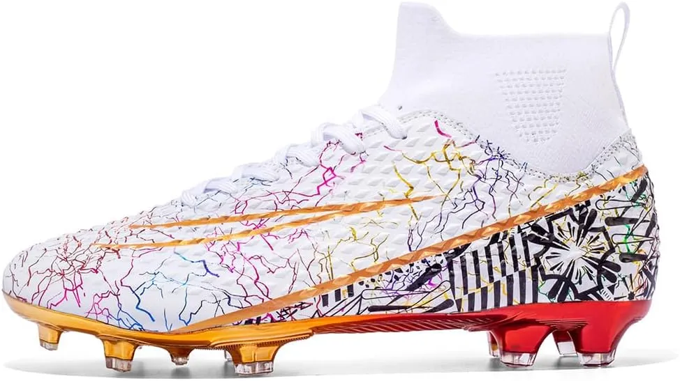 Maylrvjv Men's High Top Soccer Cleats Boys Football Boots Breathble Shock Absorbing Multi-Ground Competition Training Futsal Sneakers