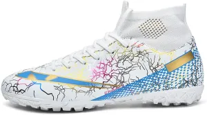 Maylrvjv Men's High Top Soccer Cleats Boys Football Boots Breathble Shock Absorbing Multi-Ground Competition Training Futsal Sneakers
