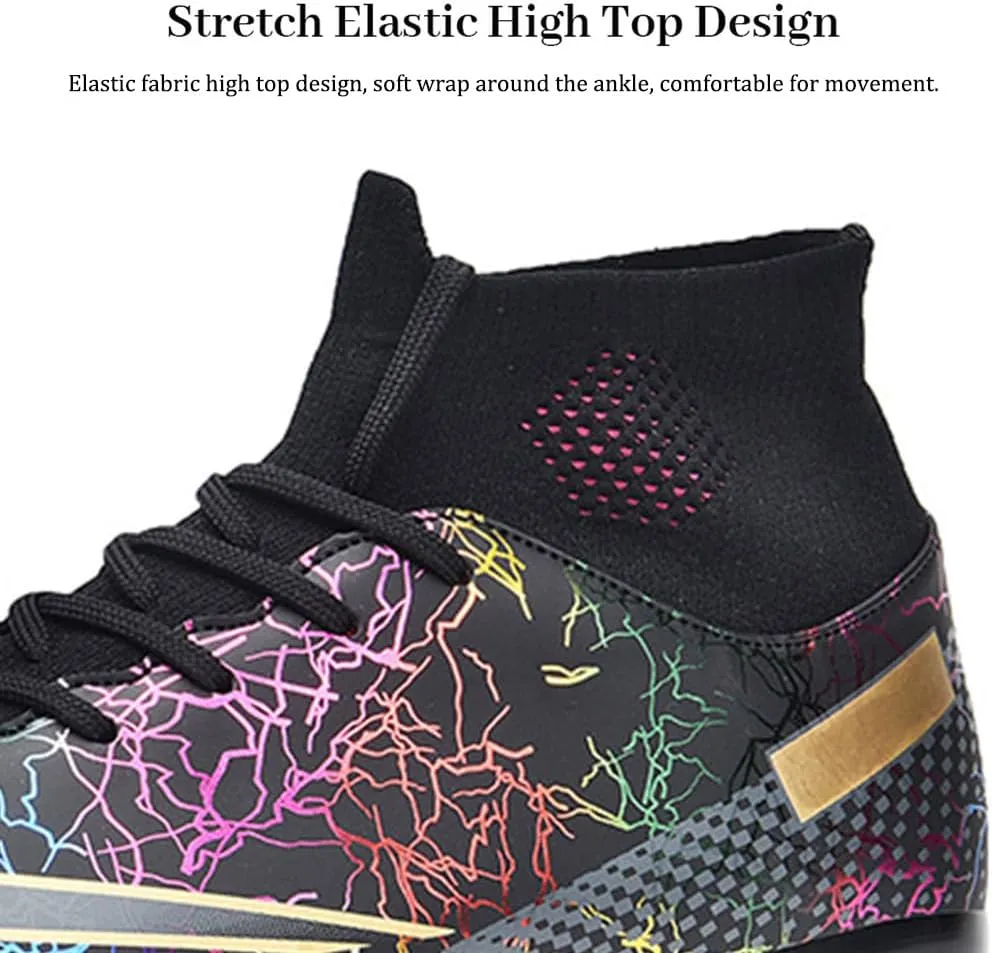 Maylrvjv Men's High Top Soccer Cleats Boys Football Boots Breathble Shock Absorbing Multi-Ground Competition Training Futsal Sneakers