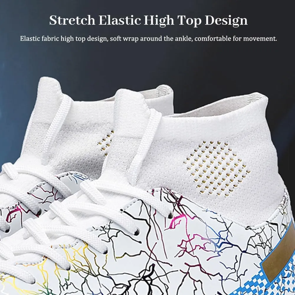 Maylrvjv Men's High Top Soccer Cleats Boys Football Boots Breathble Shock Absorbing Multi-Ground Competition Training Futsal Sneakers