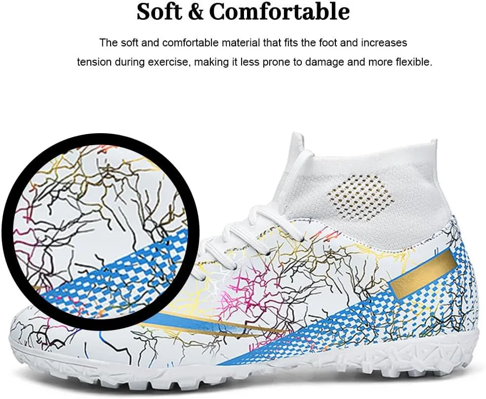 Maylrvjv Men's High Top Soccer Cleats Boys Football Boots Breathble Shock Absorbing Multi-Ground Competition Training Futsal Sneakers