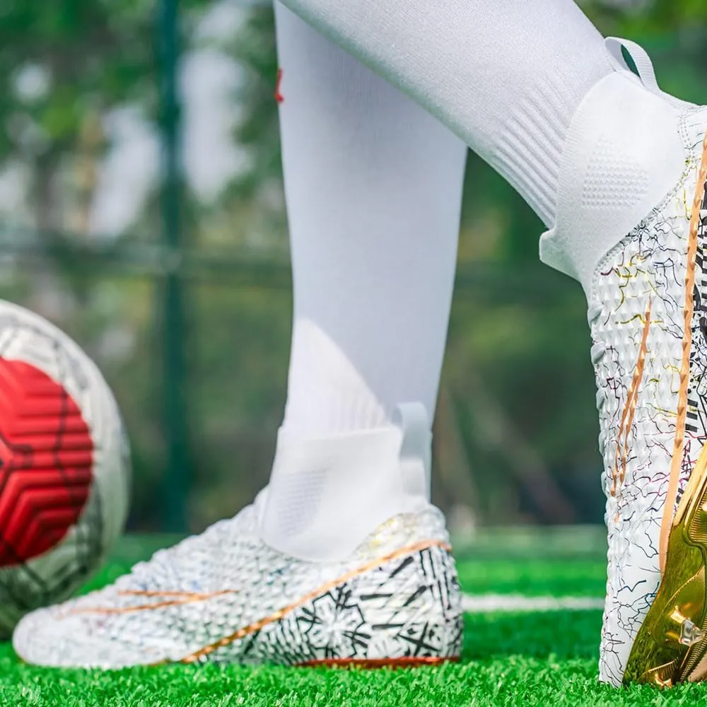 Maylrvjv Men's High Top Soccer Cleats Boys Football Boots Breathble Shock Absorbing Multi-Ground Competition Training Futsal Sneakers