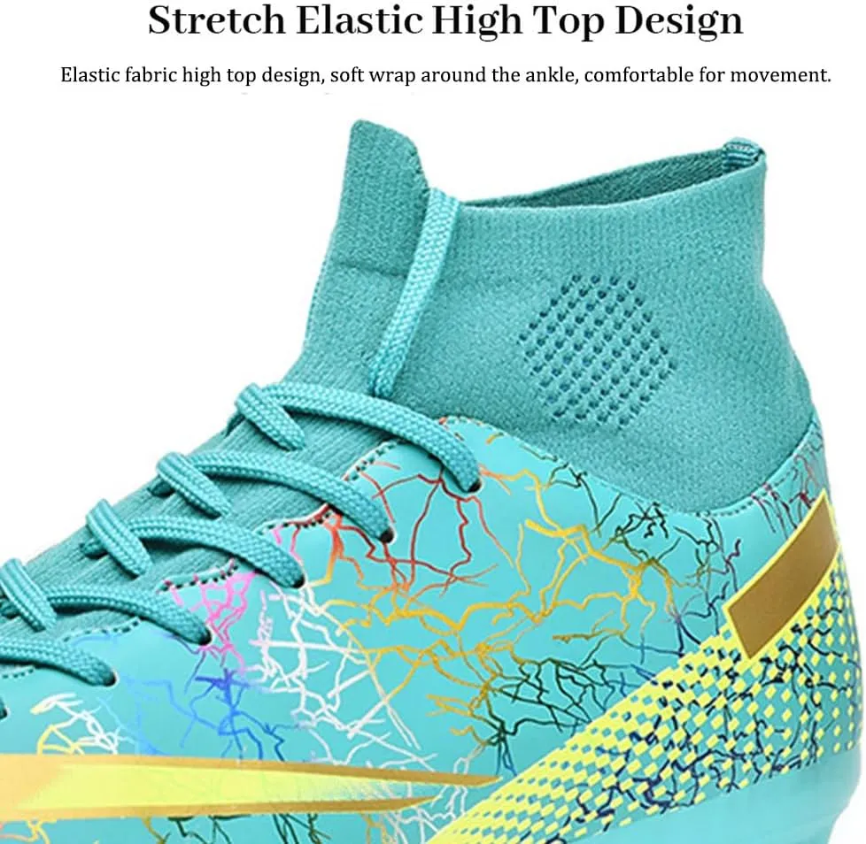 Maylrvjv Men's High Top Soccer Cleats Boys Football Boots Breathble Shock Absorbing Multi-Ground Competition Training Futsal Sneakers