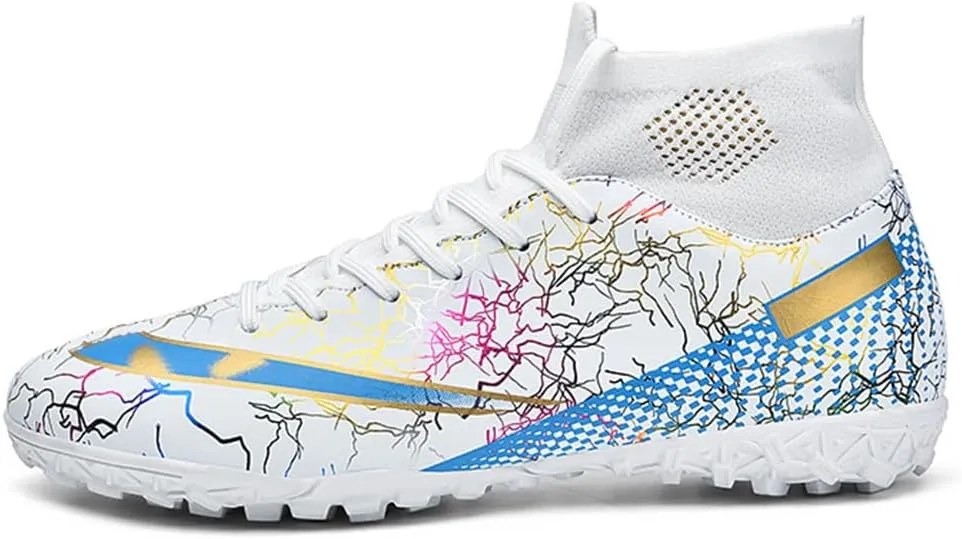Maylrvjv Men's High Top Soccer Cleats Boys Football Boots Breathble Shock Absorbing Multi-Ground Competition Training Futsal Sneakers