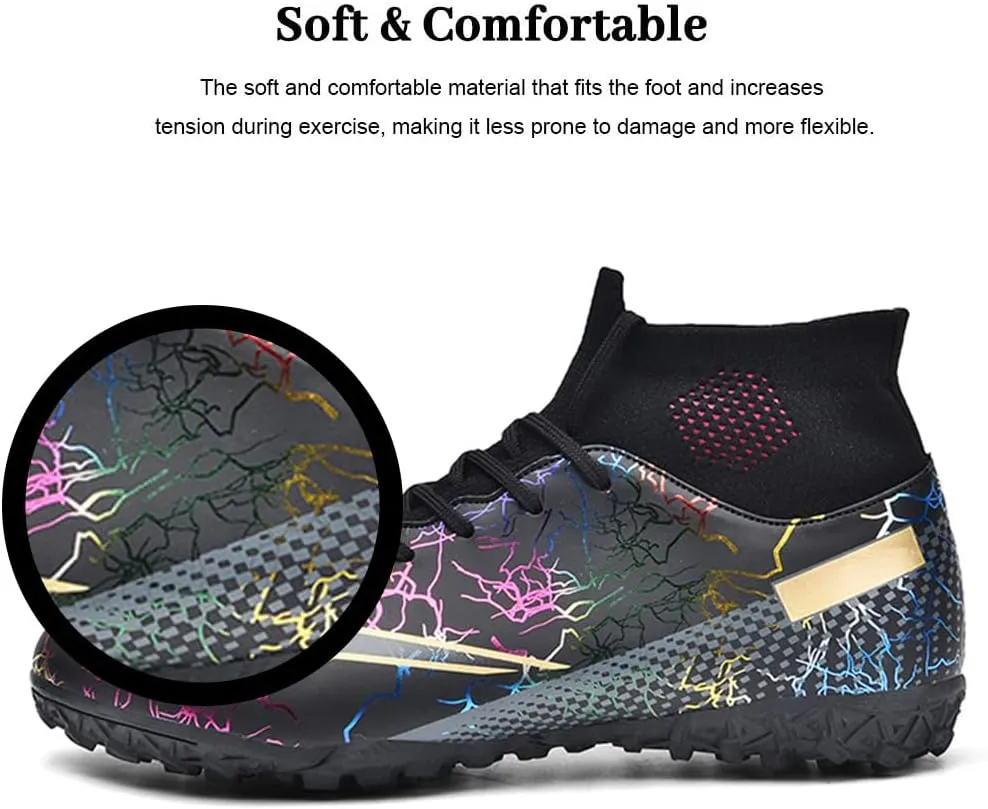 Maylrvjv Men's High Top Soccer Cleats Boys Football Boots Breathble Shock Absorbing Multi-Ground Competition Training Futsal Sneakers