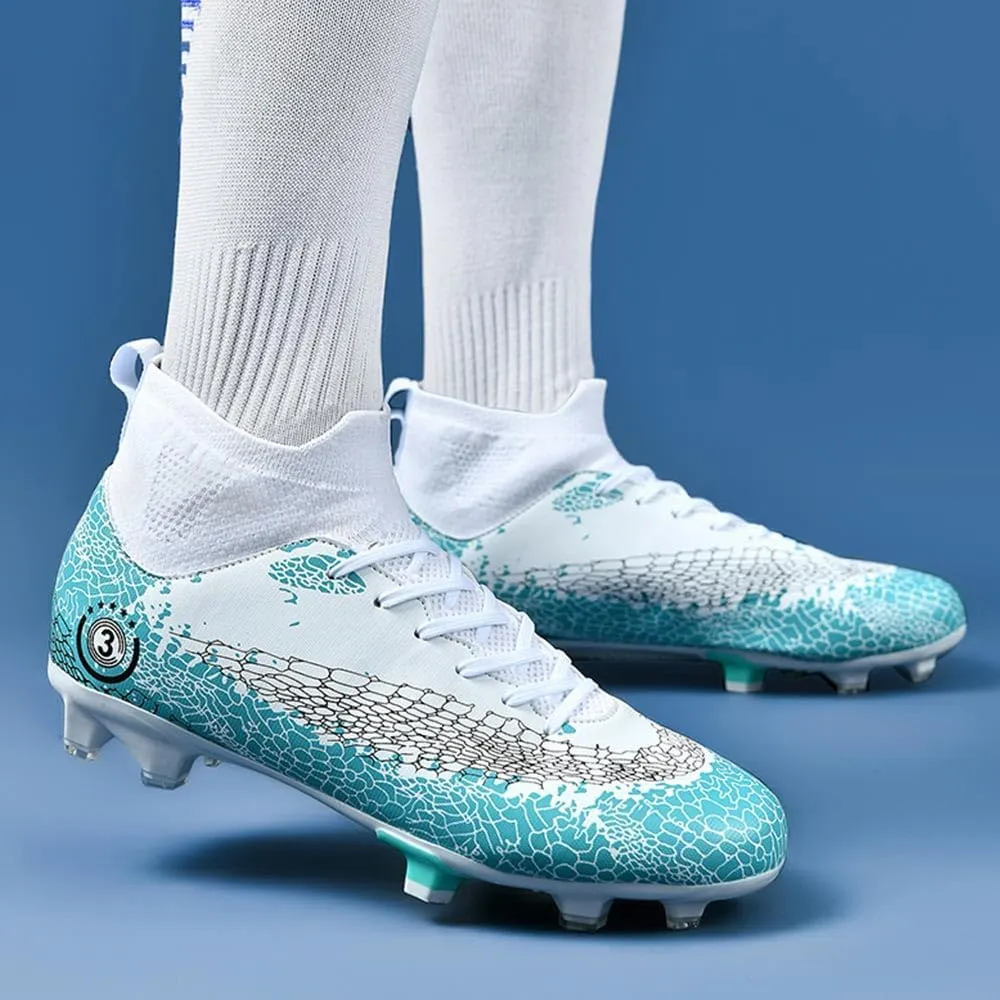 Maylrvjv Men's High Top Soccer Shoes Professional Cleats Football Boots Breathable Comfortable Indoor Outdoor Training Futsal Sneakers