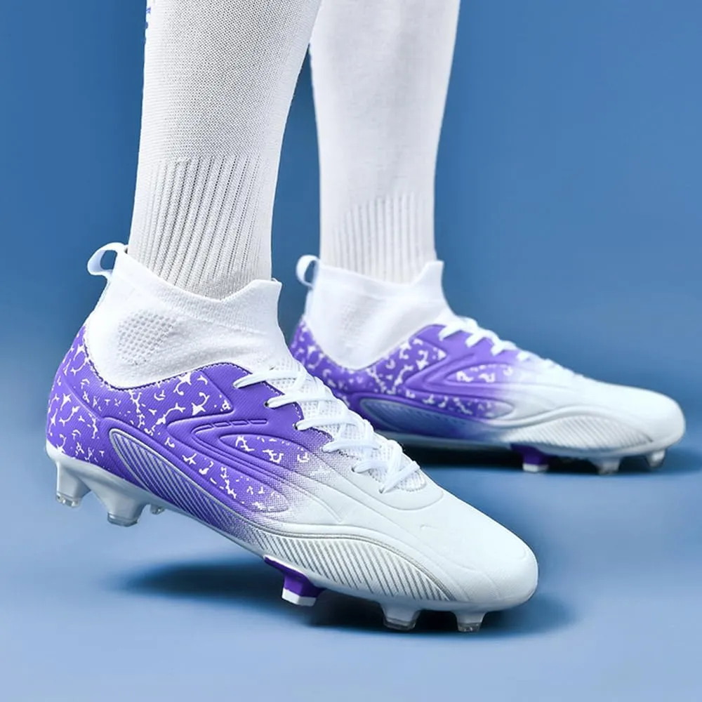 Maylrvjv Men's High Top Soccer Shoes Professional Cleats Football Boots Breathable Comfortable Indoor Outdoor Training Futsal Sneakers