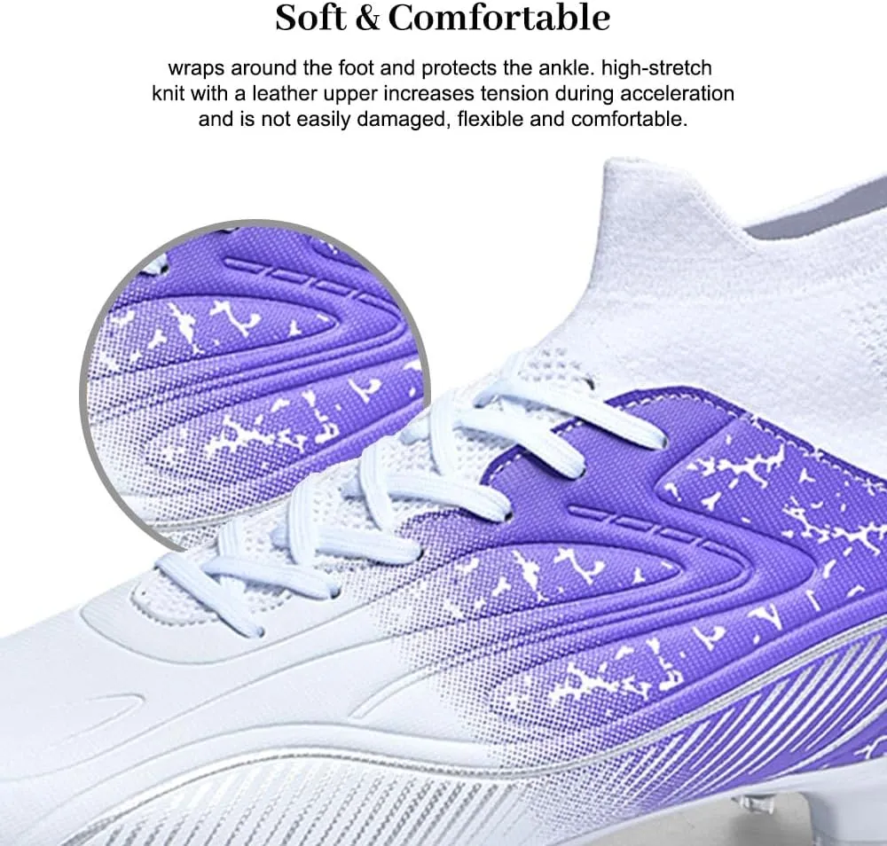 Maylrvjv Men's High Top Soccer Shoes Professional Cleats Football Boots Breathable Comfortable Indoor Outdoor Training Futsal Sneakers