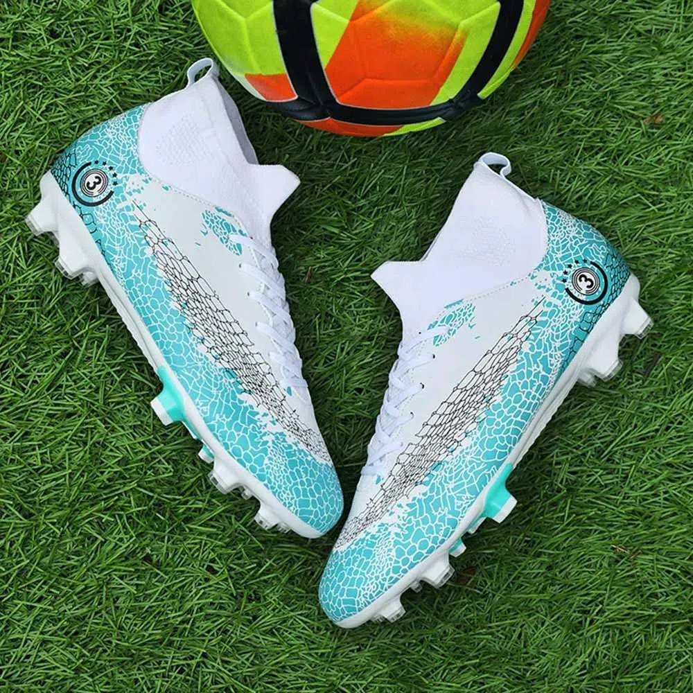 Maylrvjv Men's High Top Soccer Shoes Professional Cleats Football Boots Breathable Comfortable Indoor Outdoor Training Futsal Sneakers