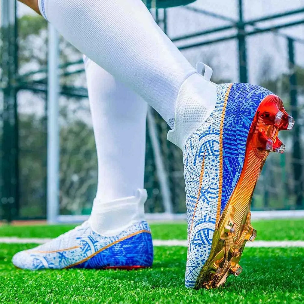 MEBAMY Men's Football Cleats High-Tops Comfortable - Gold-Plated Sole Spikes Soccer Boots for Turf AG