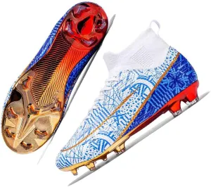 MEBAMY Men's Football Cleats High-Tops Comfortable - Gold-Plated Sole Spikes Soccer Boots for Turf AG