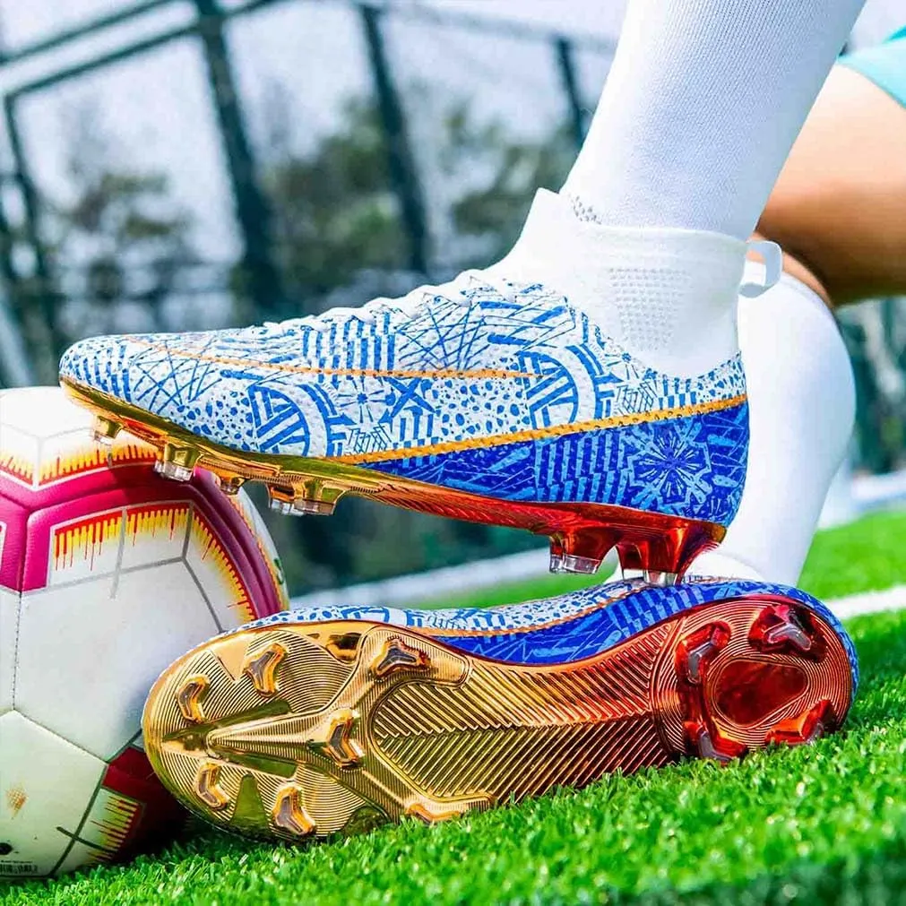 MEBAMY Men's Football Cleats High-Tops Comfortable - Gold-Plated Sole Spikes Soccer Boots for Turf AG