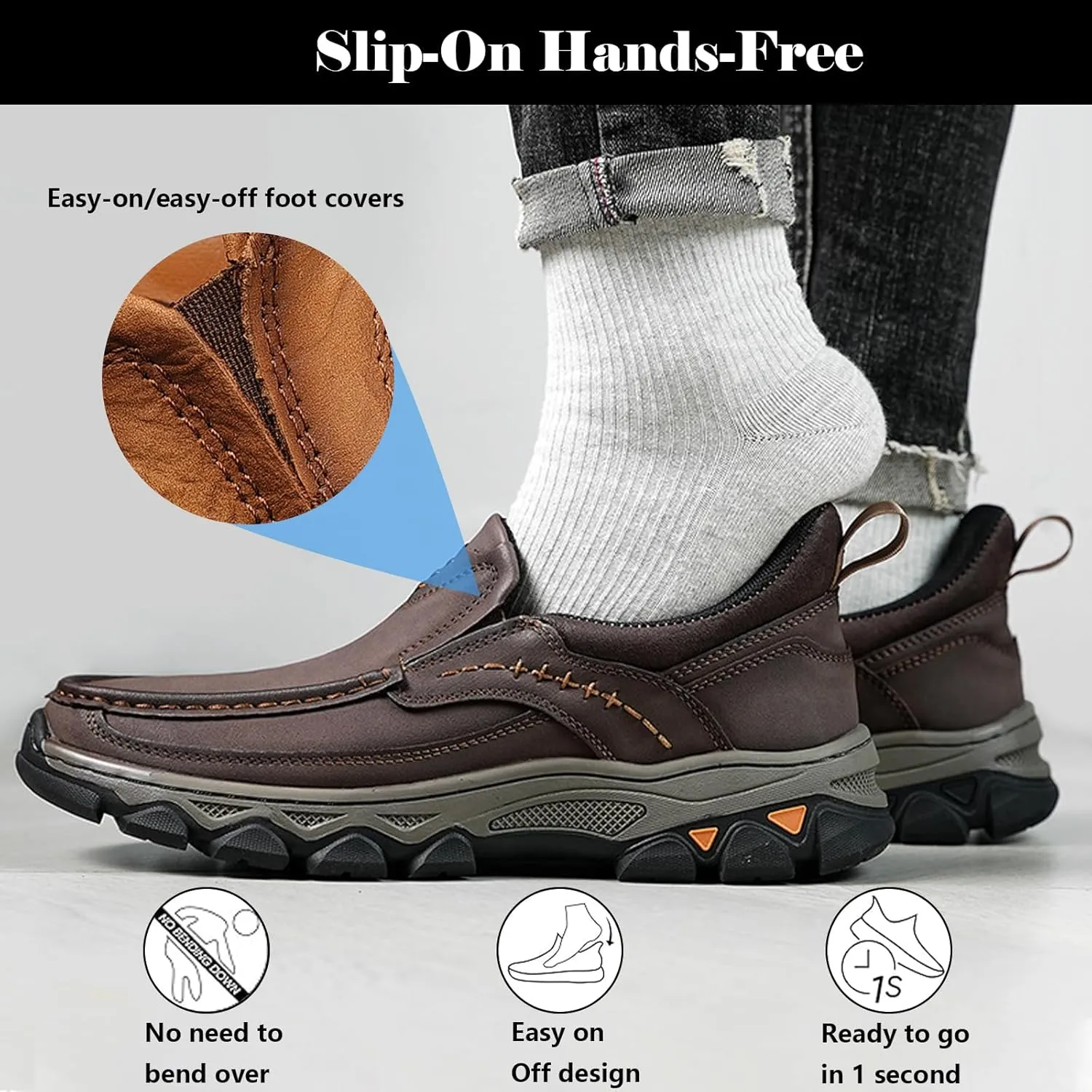 Men Casual Shoes Loafers Comfortable Walking Sneakers Oxford Waterproof Hiking Boots for Work Dress Travel