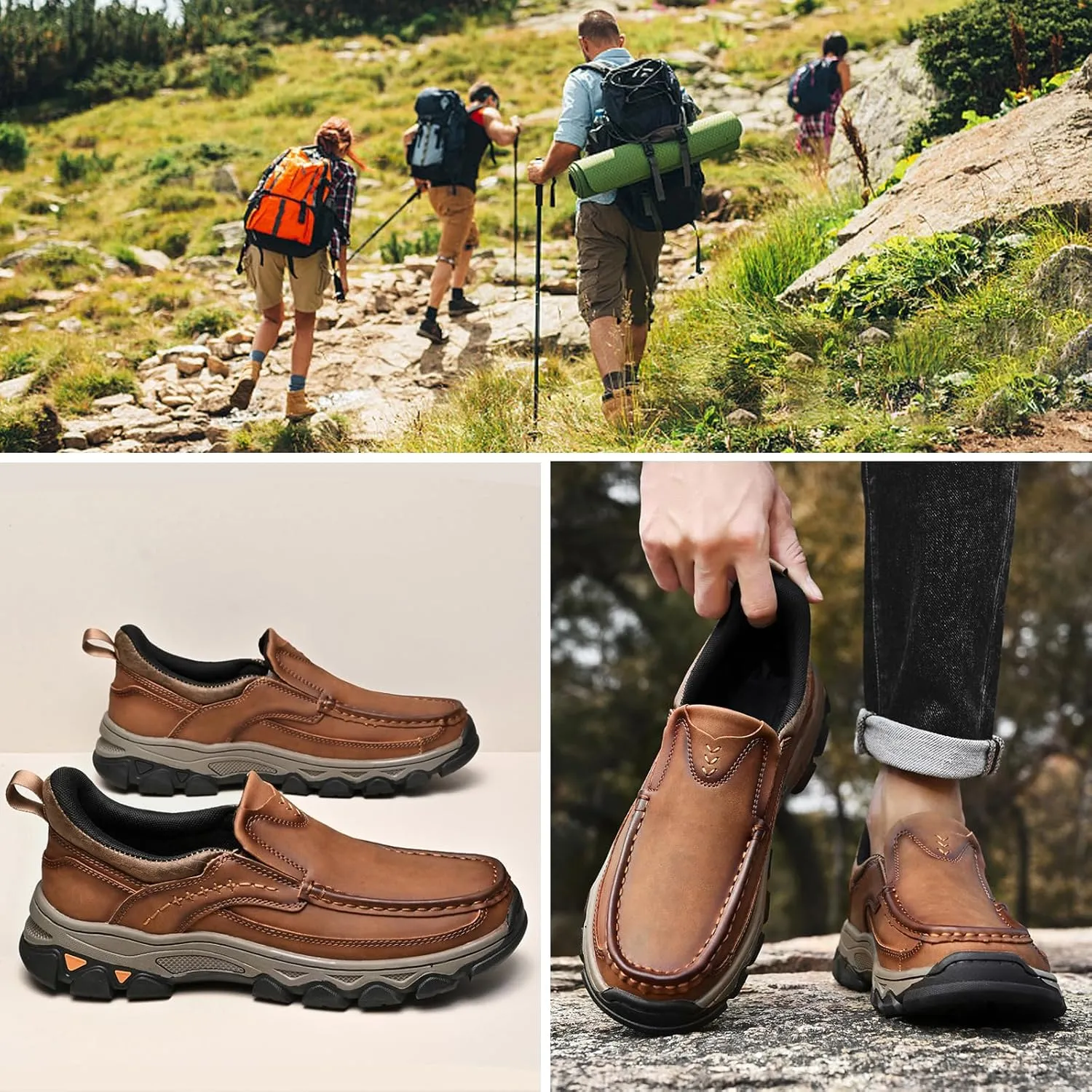 Men Casual Shoes Loafers Comfortable Walking Sneakers Oxford Waterproof Hiking Boots for Work Dress Travel