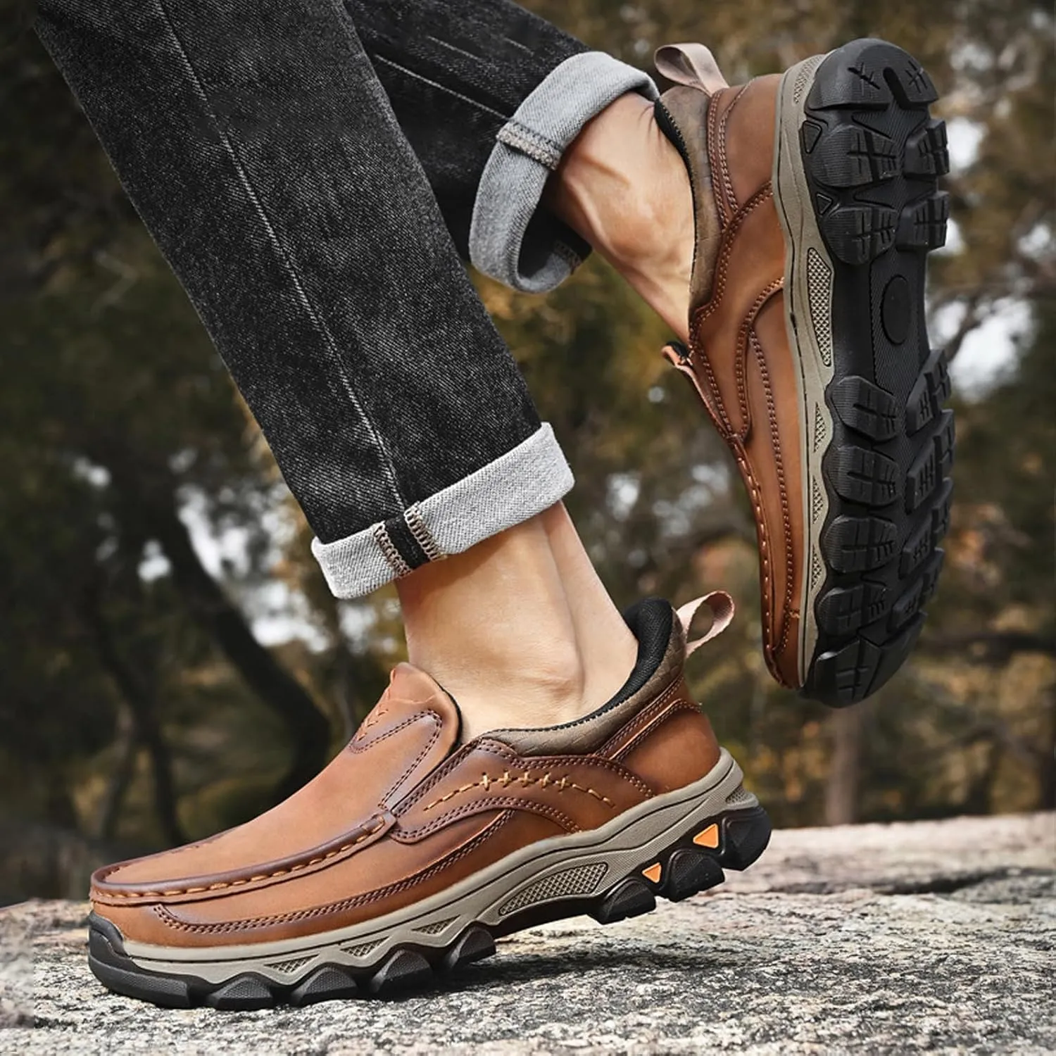 Men Casual Shoes Loafers Comfortable Walking Sneakers Oxford Waterproof Hiking Boots for Work Dress Travel
