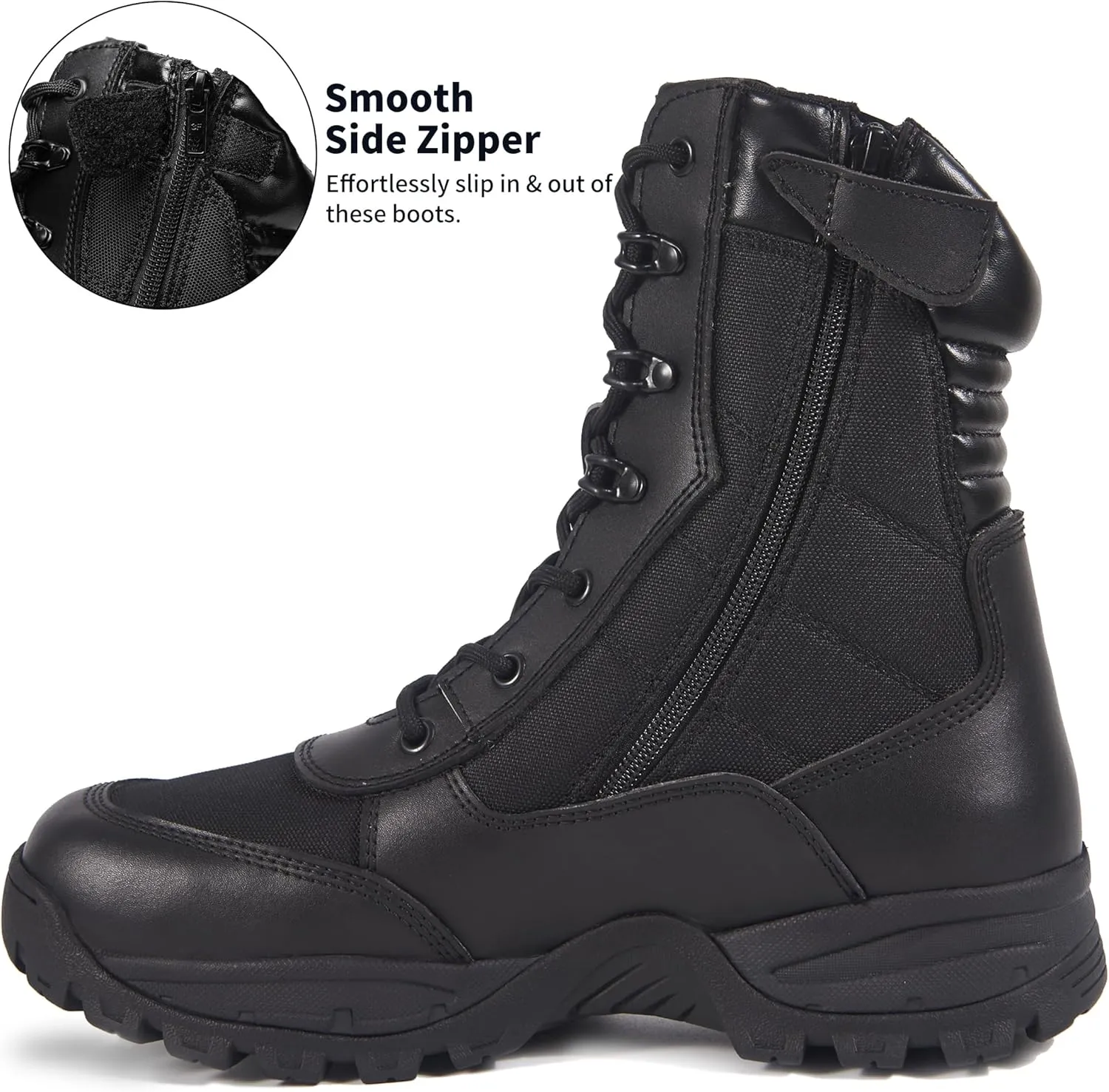 Men's 8 Inches Military Tactical Work Boot With Side Zipper - Lightweight Army Combat Desert Boot for Outdoor Use
