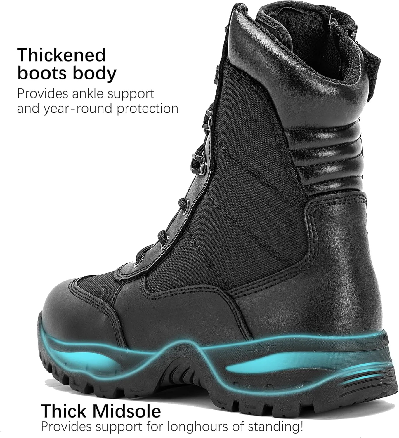 Men's 8 Inches Military Tactical Work Boot With Side Zipper - Lightweight Army Combat Desert Boot for Outdoor Use