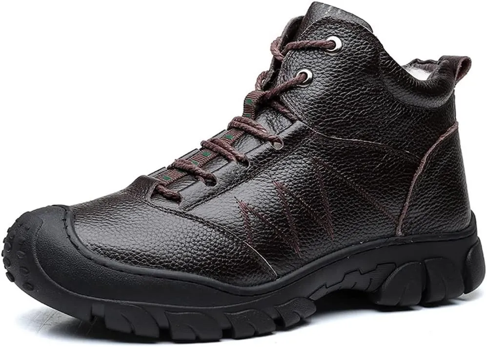 Mens Boots Winter Casual Men's Cotton Shoes, Fur Outdoor Hiking Boots, Plus Velvet Warm High-top Leather Snow Boots Men