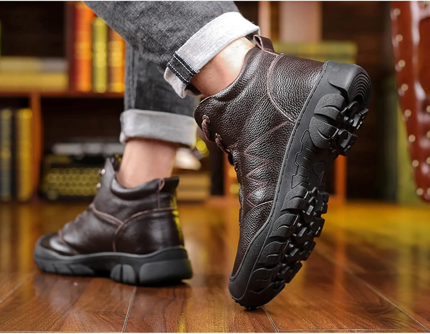 Mens Boots Winter Casual Men's Cotton Shoes, Fur Outdoor Hiking Boots, Plus Velvet Warm High-top Leather Snow Boots Men