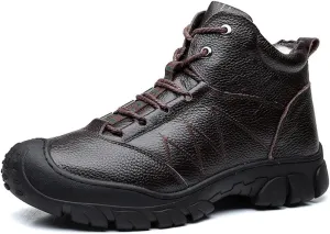 Mens Boots Winter Casual Men's Cotton Shoes, Fur Outdoor Hiking Boots, Plus Velvet Warm High-top Leather Snow Boots Men