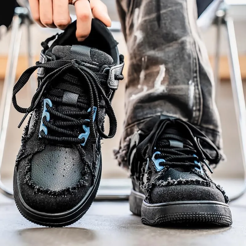 Men's Casual Canvas Shoes Fashion Wear-Resistant Thick Sole Lace-up Sneakers, Breathable and Comfortable, Suitable for Daily Traveling