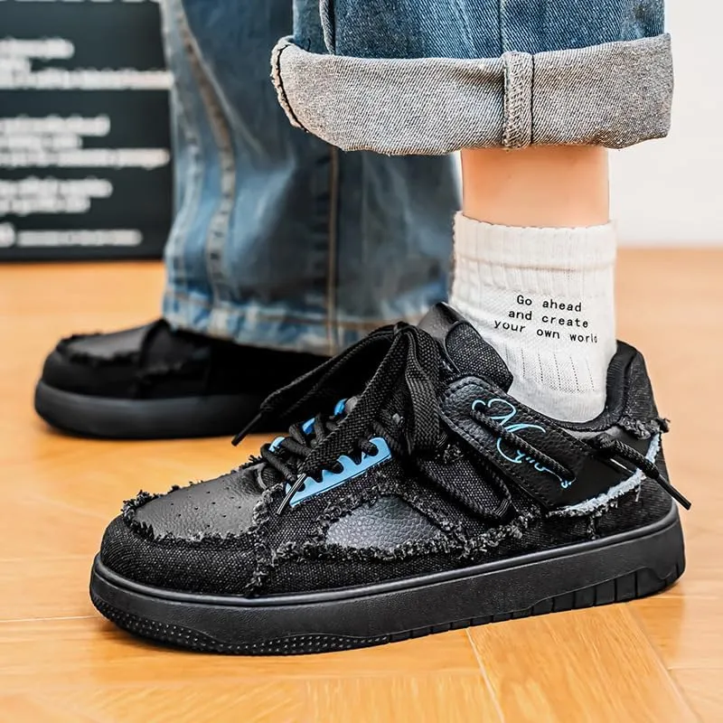 Men's Casual Canvas Shoes Fashion Wear-Resistant Thick Sole Lace-up Sneakers, Breathable and Comfortable, Suitable for Daily Traveling