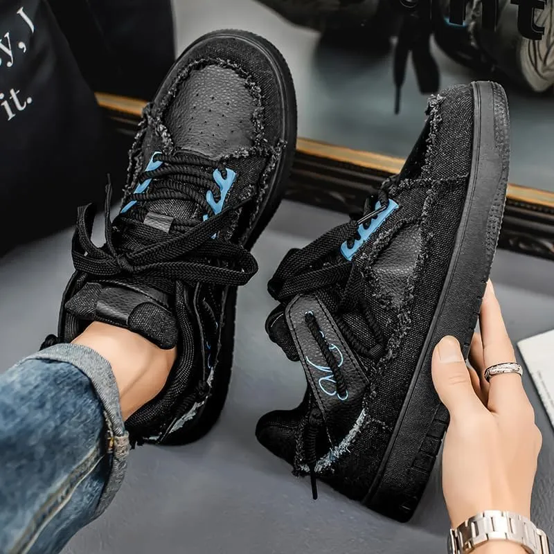 Men's Casual Canvas Shoes Fashion Wear-Resistant Thick Sole Lace-up Sneakers, Breathable and Comfortable, Suitable for Daily Traveling