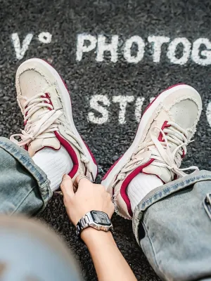Men's Casual Canvas Shoes Fashion Wear-Resistant Thick Sole Lace-up Sneakers, Breathable and Comfortable, Suitable for Daily Traveling