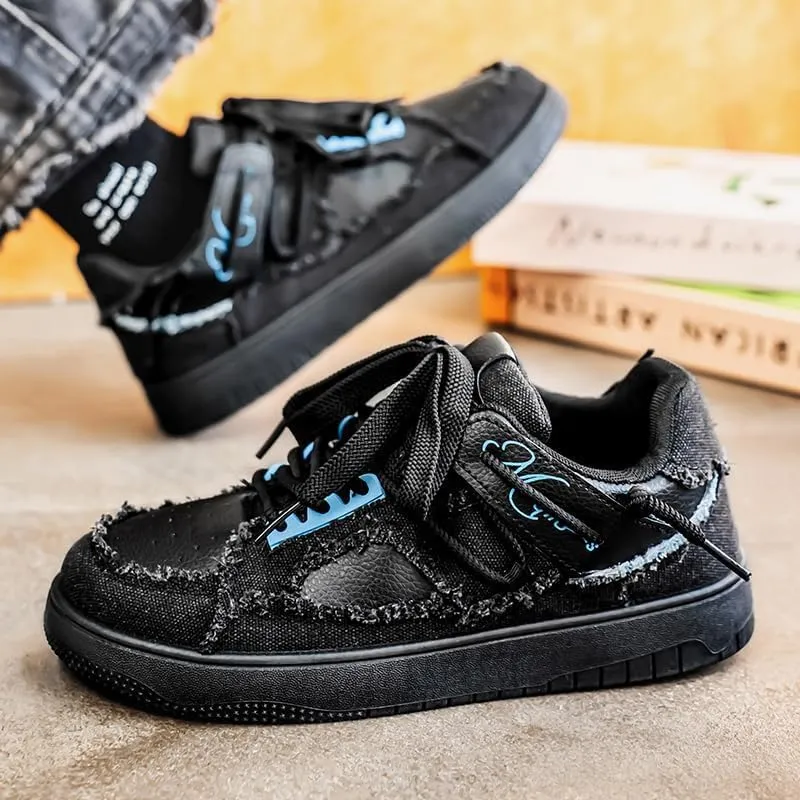 Men's Casual Canvas Shoes Fashion Wear-Resistant Thick Sole Lace-up Sneakers, Breathable and Comfortable, Suitable for Daily Traveling