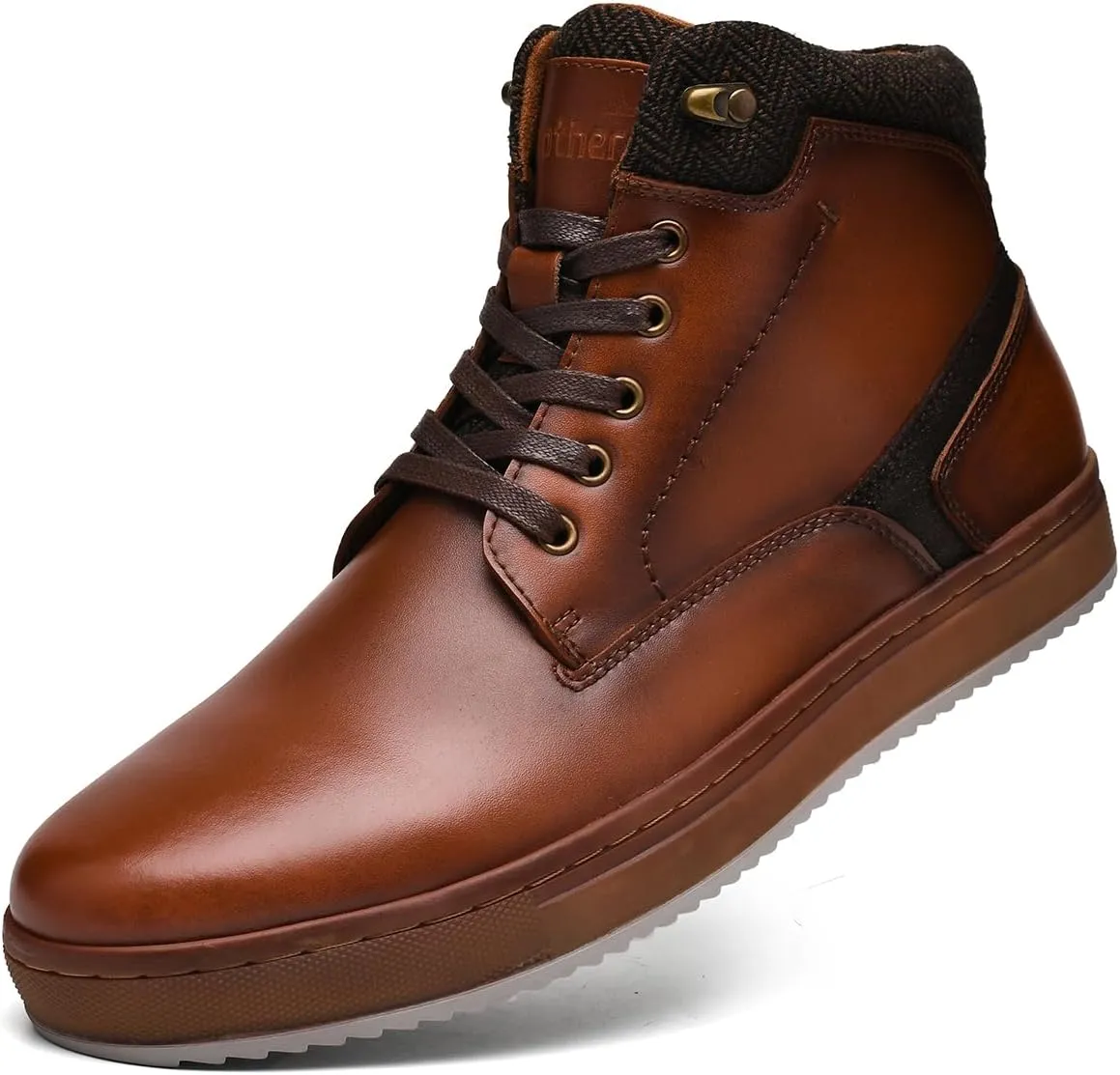 Men's Casual Sneakers Mid Top Fashion Sneaker Lightweight Leather Shoe for Outdoor Walking