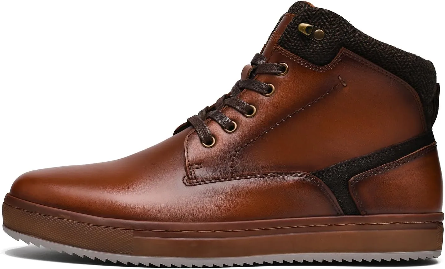 Men's Casual Sneakers Mid Top Fashion Sneaker Lightweight Leather Shoe for Outdoor Walking