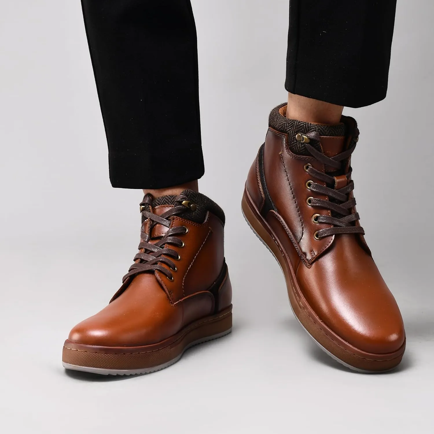 Men's Casual Sneakers Mid Top Fashion Sneaker Lightweight Leather Shoe for Outdoor Walking