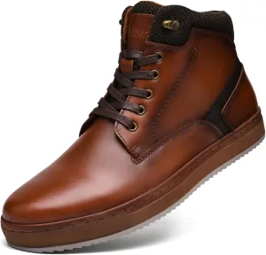Men's Casual Sneakers Mid Top Fashion Sneaker Lightweight Leather Shoe for Outdoor Walking