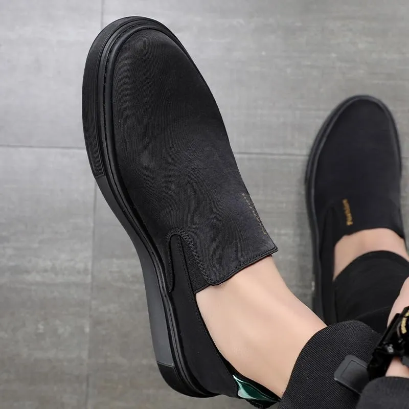 Men's Elastic Slip-On Canvas Shoes Soft Fabric Upper Lightweight Design Comfort Walking Shoes with Arch Support