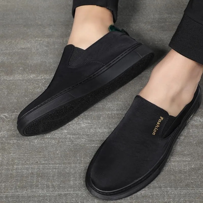 Men's Elastic Slip-On Canvas Shoes Soft Fabric Upper Lightweight Design Comfort Walking Shoes with Arch Support