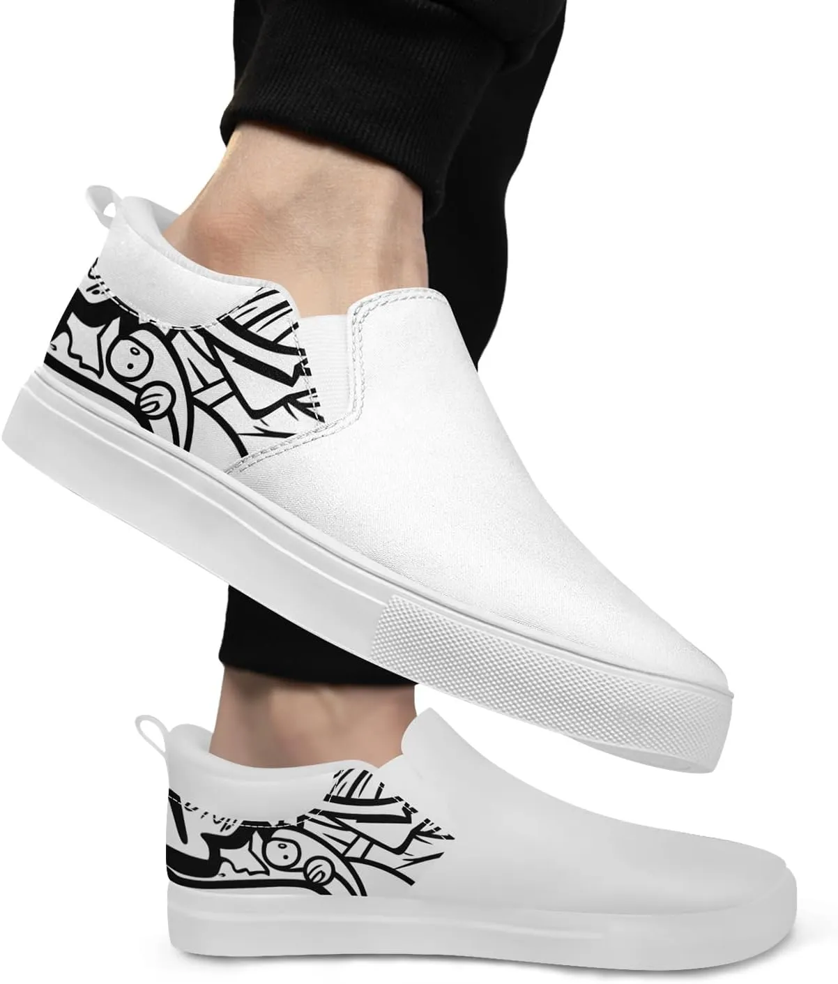 Men's Fashion Canvas Flat Shoes Women's Slip-On Easywear Breathable Lightweight Stylish Sneaker Scrawl Graphic Daily Footwear
