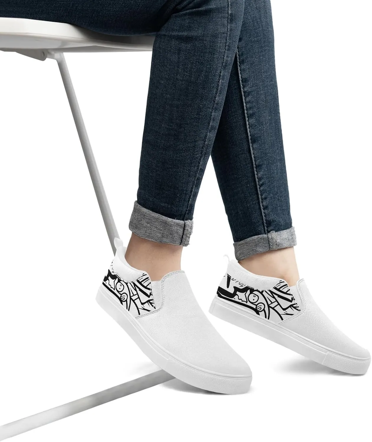 Men's Fashion Canvas Flat Shoes Women's Slip-On Easywear Breathable Lightweight Stylish Sneaker Scrawl Graphic Daily Footwear