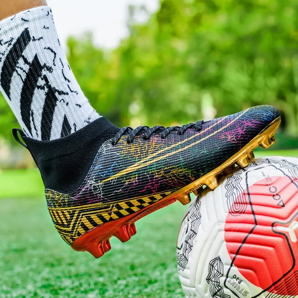 Mens High-Top Soccer Cleats for Training: Breathable Soccer Boots for Professional - Non Slip Football Shoes for Youth